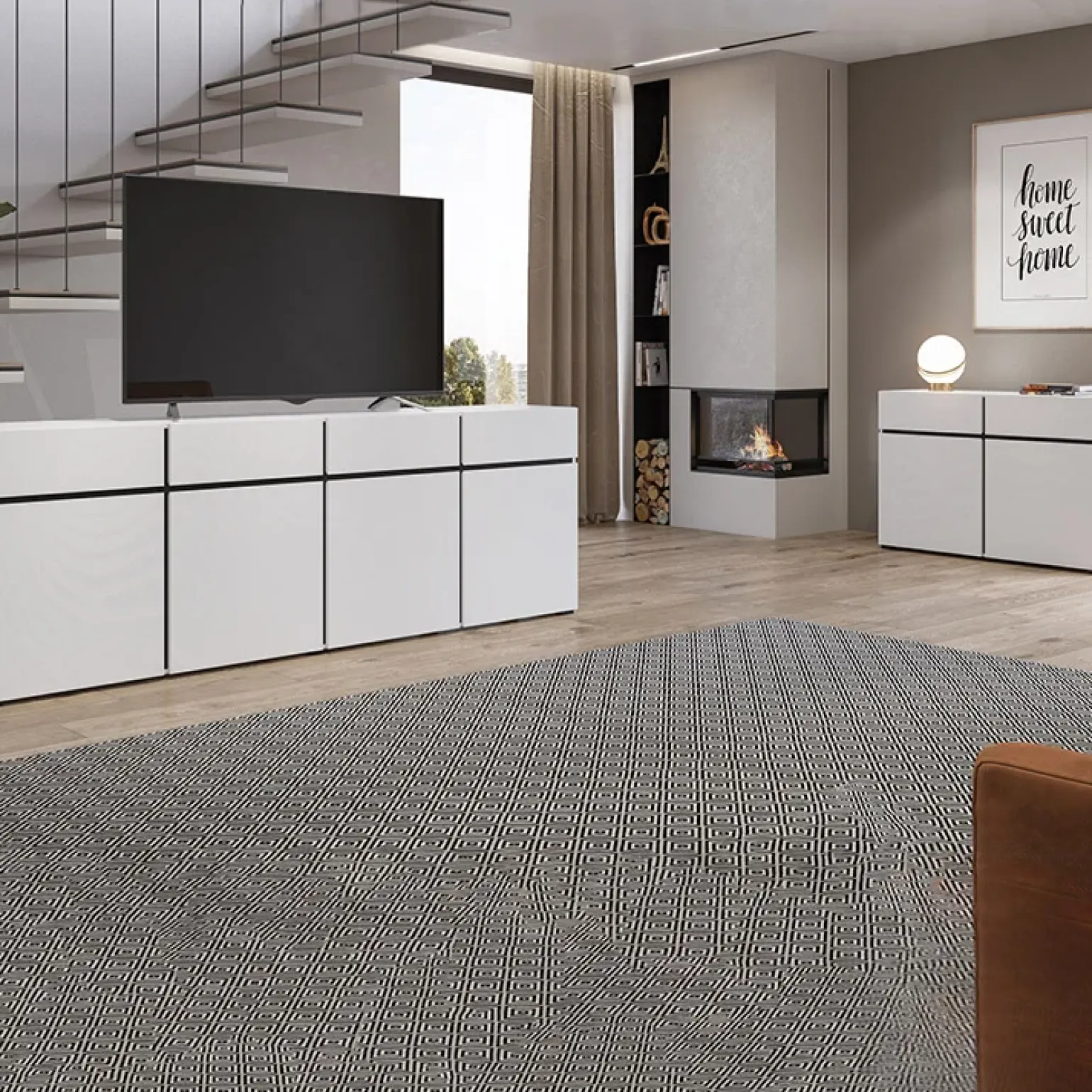 Credenza alta 120x140h cm 4 ante moderna bianco opaco nero Lolla