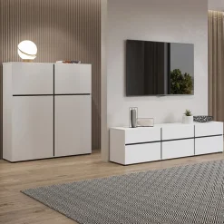 Credenza alta 120x140h cm 4 ante moderna bianco opaco nero Lolla