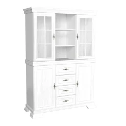 Credenza alta 128x195h cm con vetrina shabby bianco frassinato Kelly
