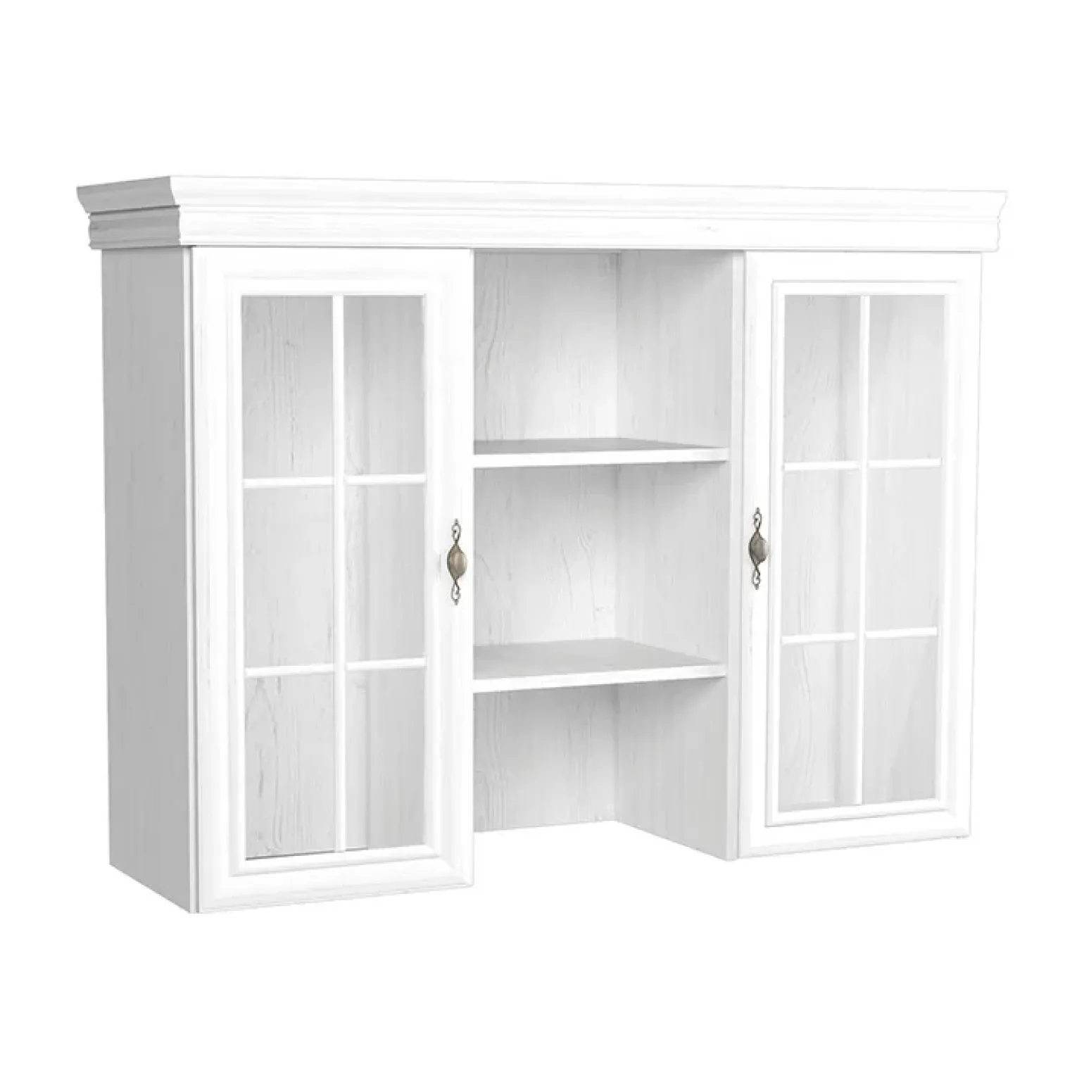 Credenza alta 128x195h cm con vetrina shabby bianco frassinato Kelly