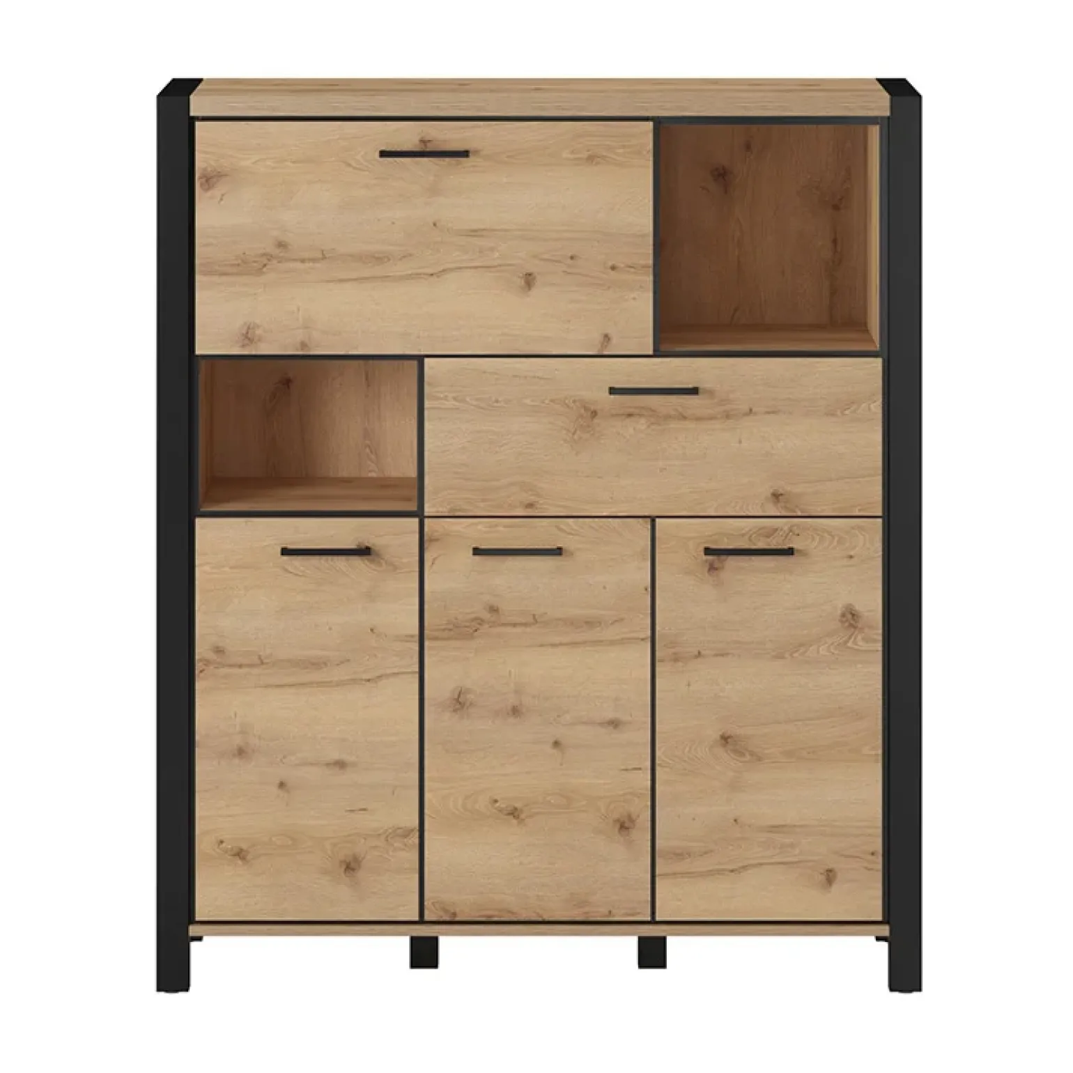 Credenza alta 120x140h cm moderna quercia nero opaco Neive
