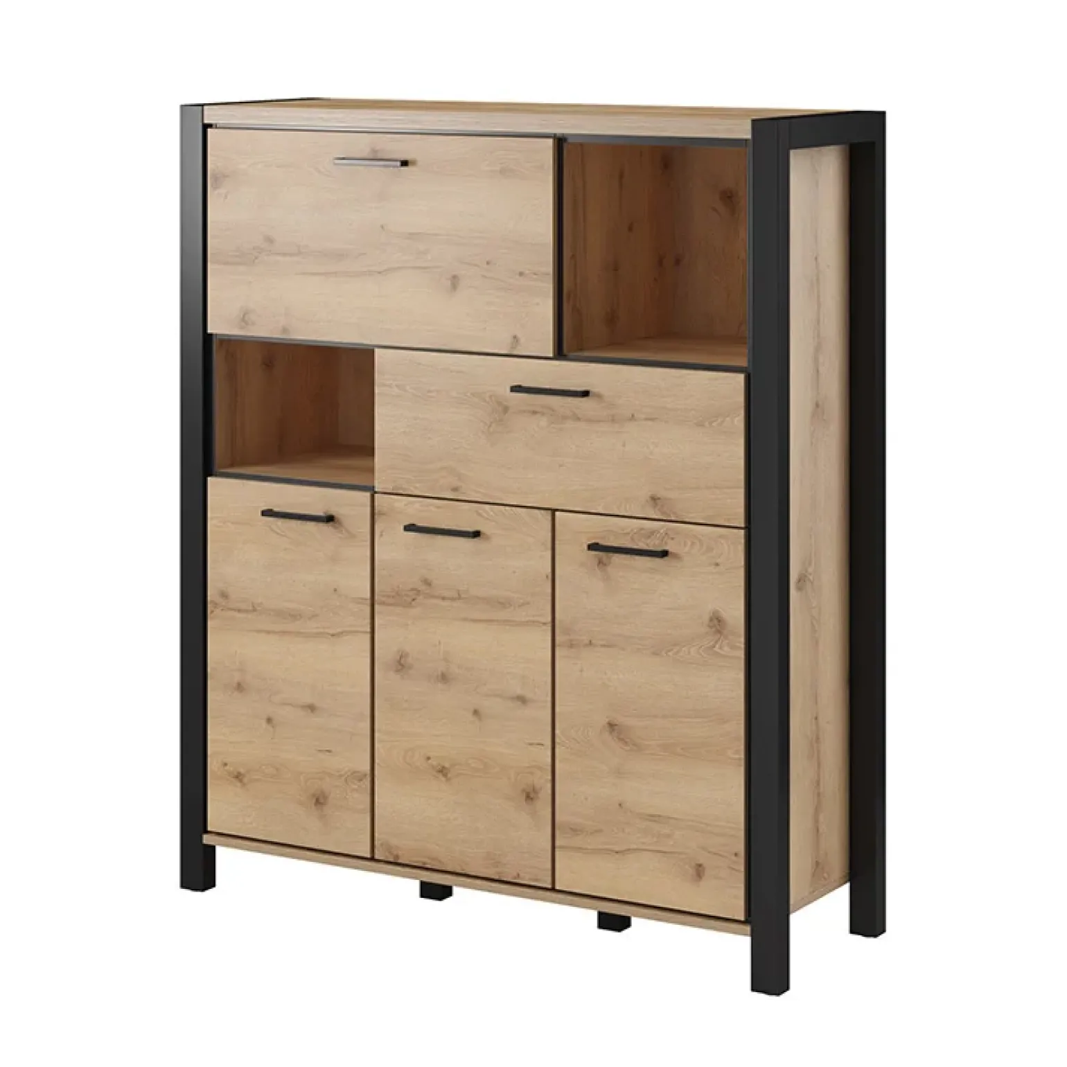 Credenza alta 120x140h cm moderna quercia nero opaco Neive