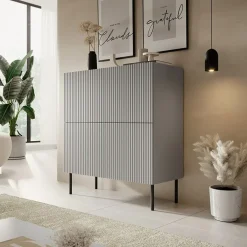 Credenza alta 100x110h cm moderna soggiorno grigio chiaro nero Cadice