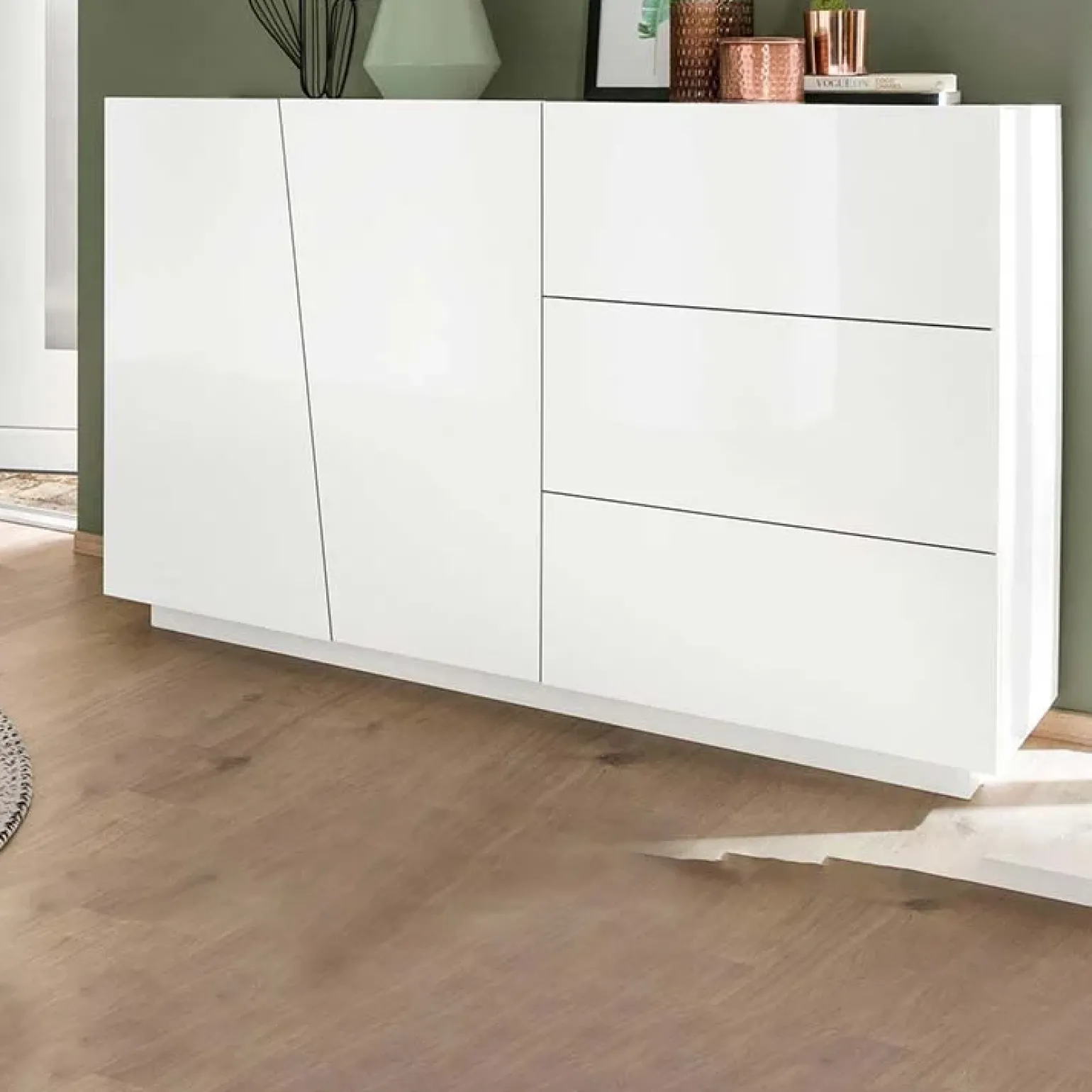 Credenza moderna 140x86h cm 2 ante 3 cassetti bianco lucido Candia Gihome®