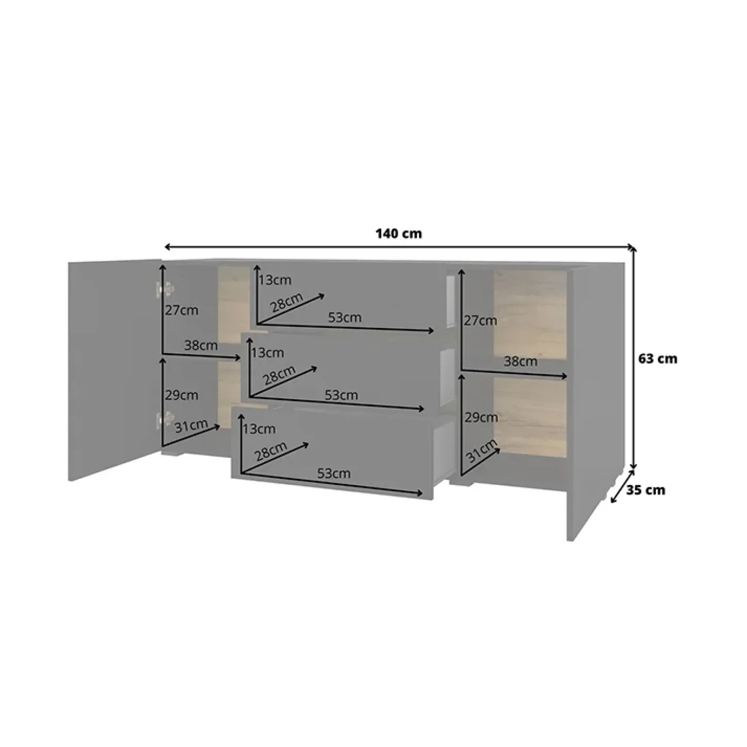 Credenza sospesa 140x63h cm moderna nero Fusion