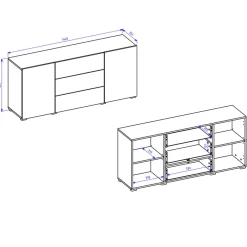 Credenza sospesa 140x63h cm moderna nero Fusion
