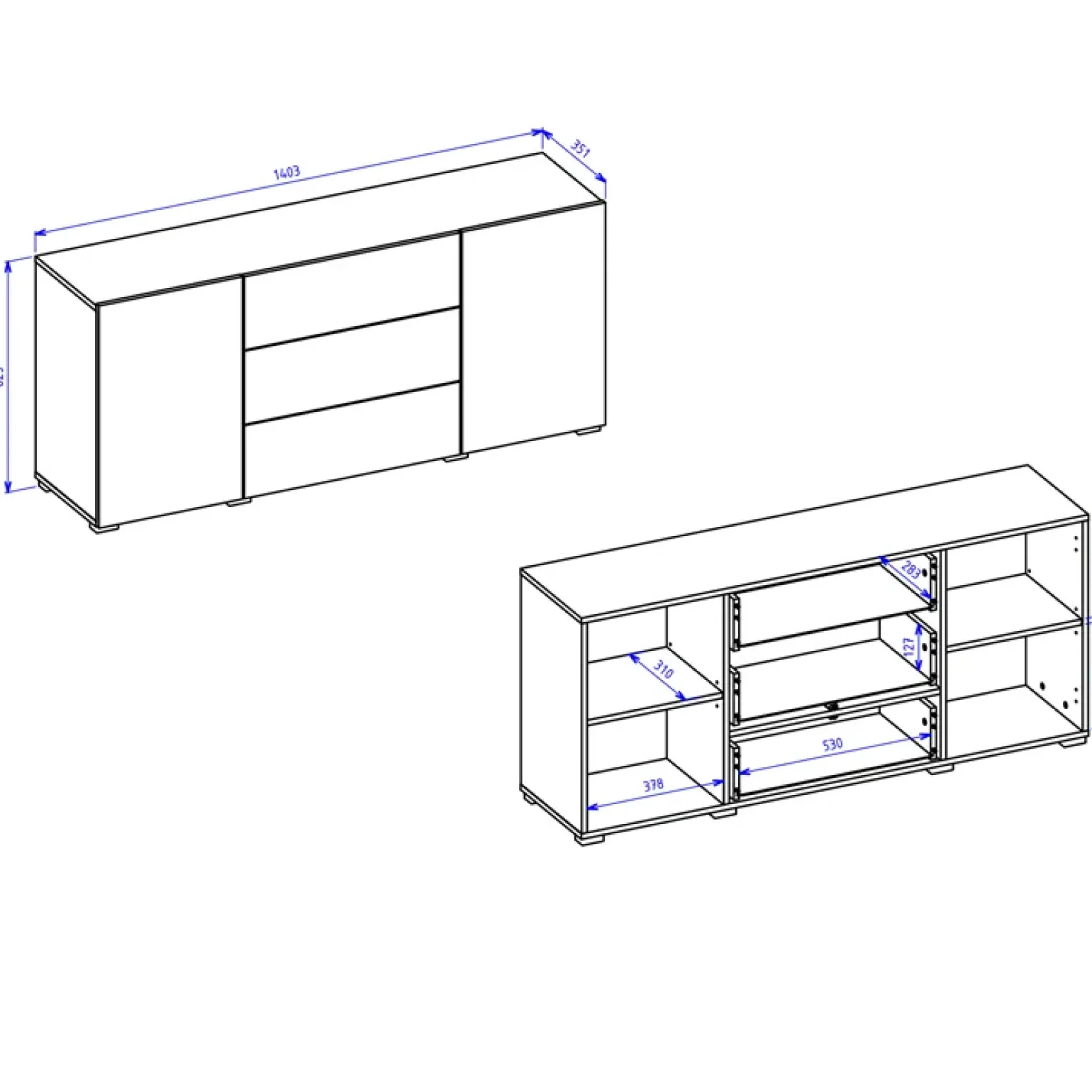 Credenza sospesa 140x63h cm moderna nero Fusion