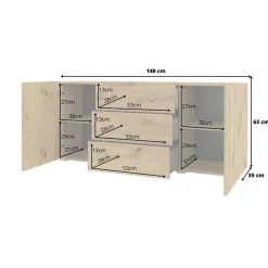 Credenza sospesa 140x63h cm moderna rovere Fusion