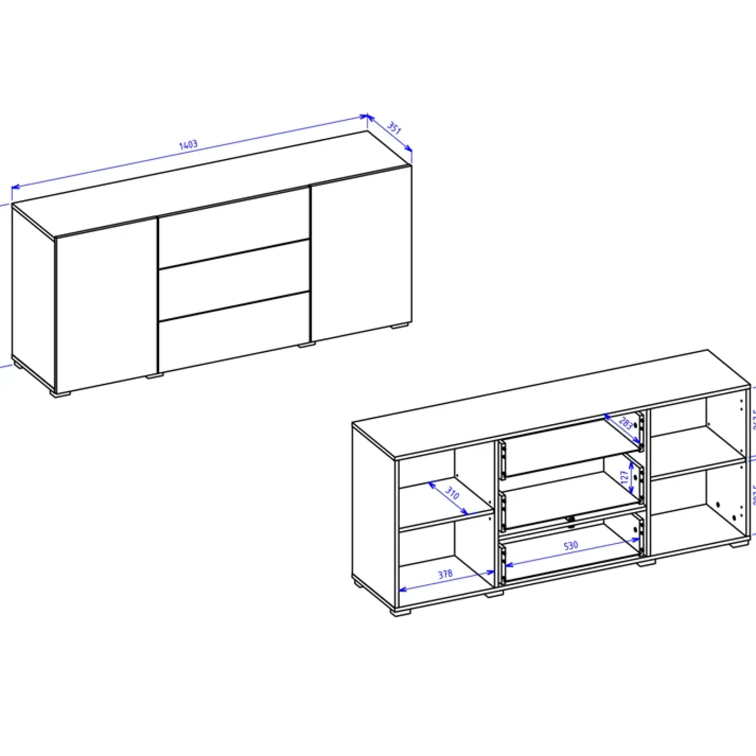 Credenza sospesa 140x63h cm moderna rovere Fusion