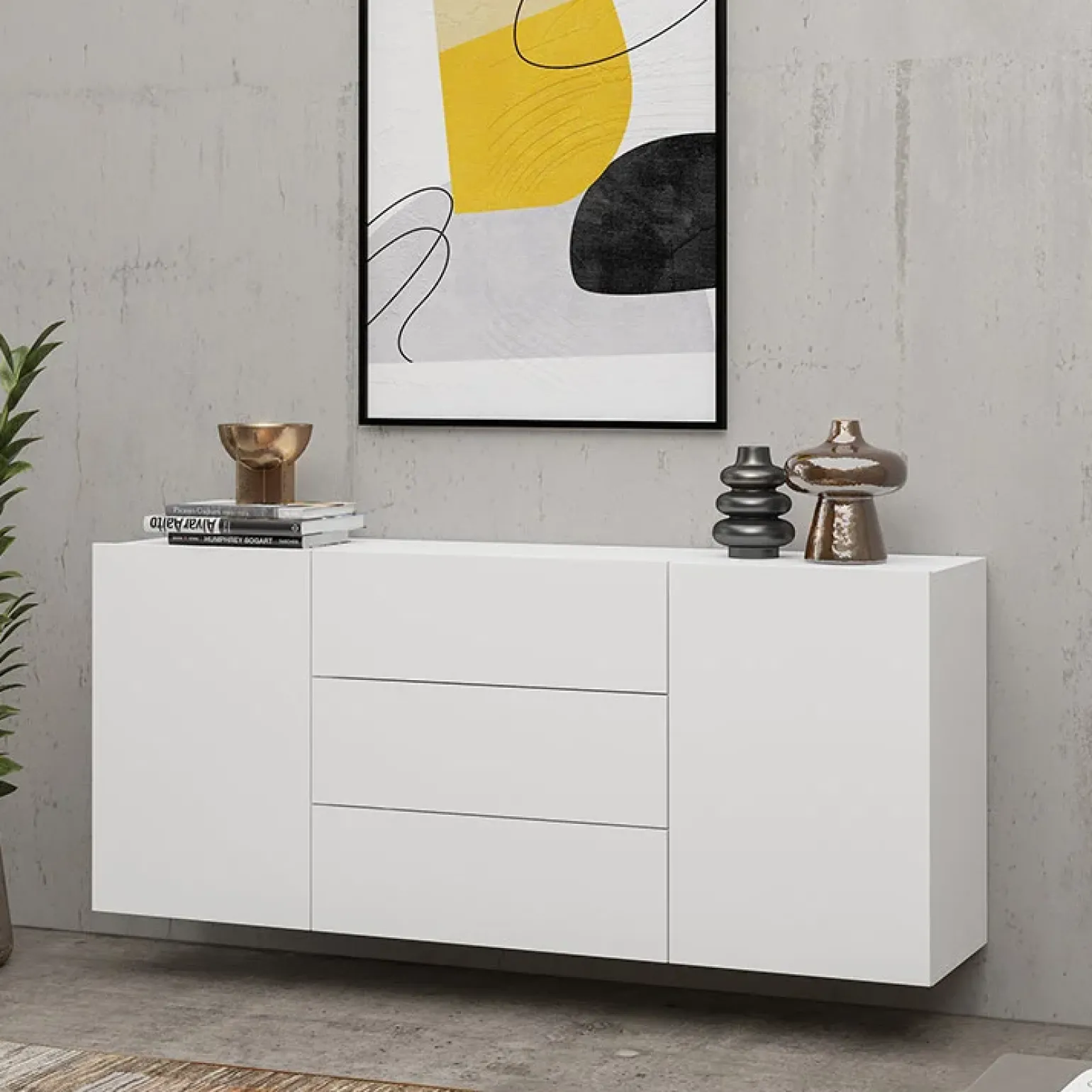 Credenza sospesa 140x63h cm moderna bianca Fusion