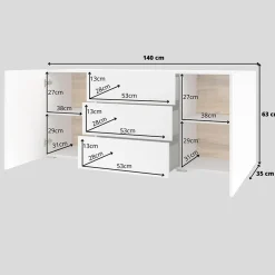 Credenza sospesa 140x63h cm moderna bianca Fusion