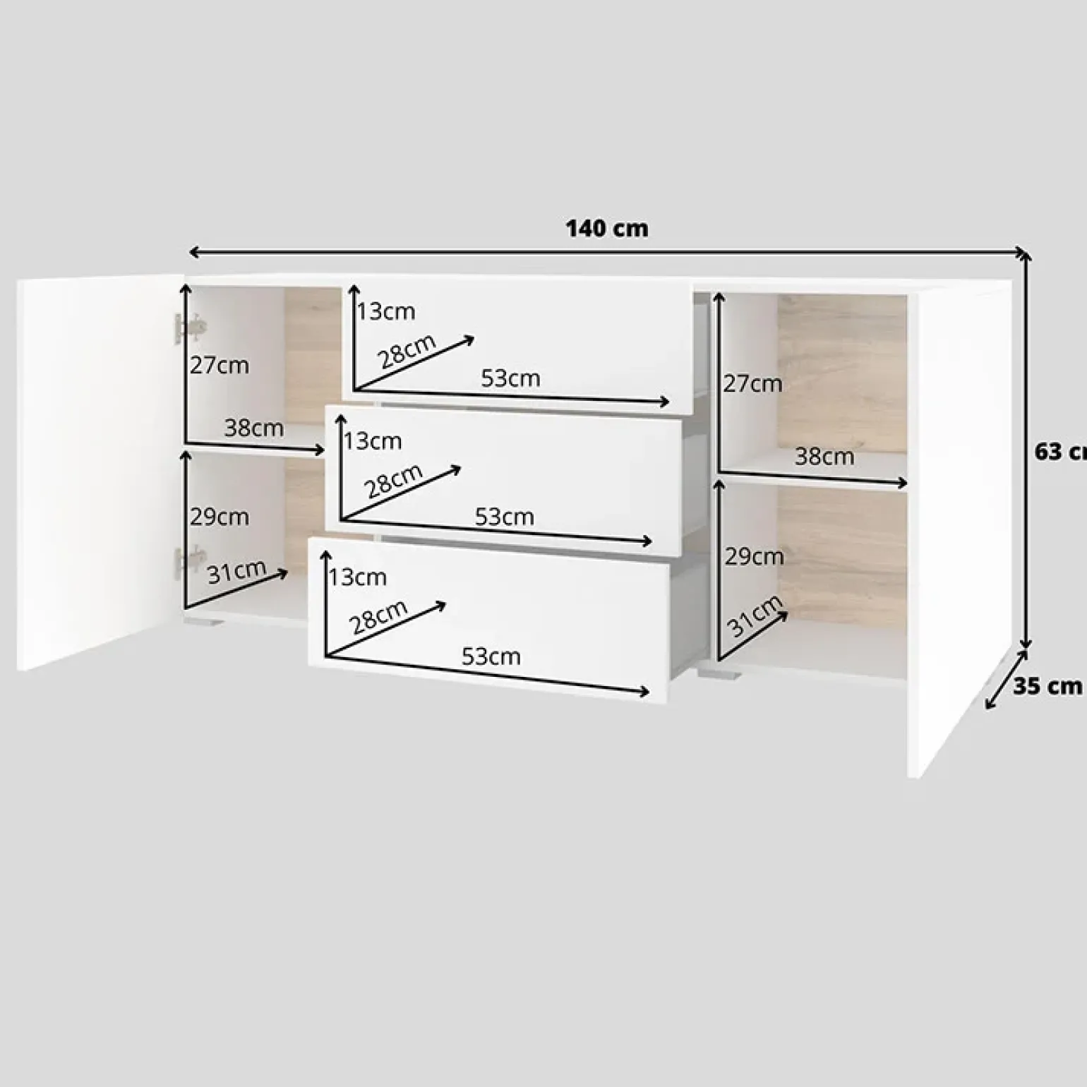 Credenza sospesa 140x63h cm moderna bianca Fusion