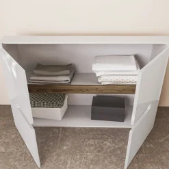 Credenza 120x78cm 2 ante moderna bianco lucido Biancastagno