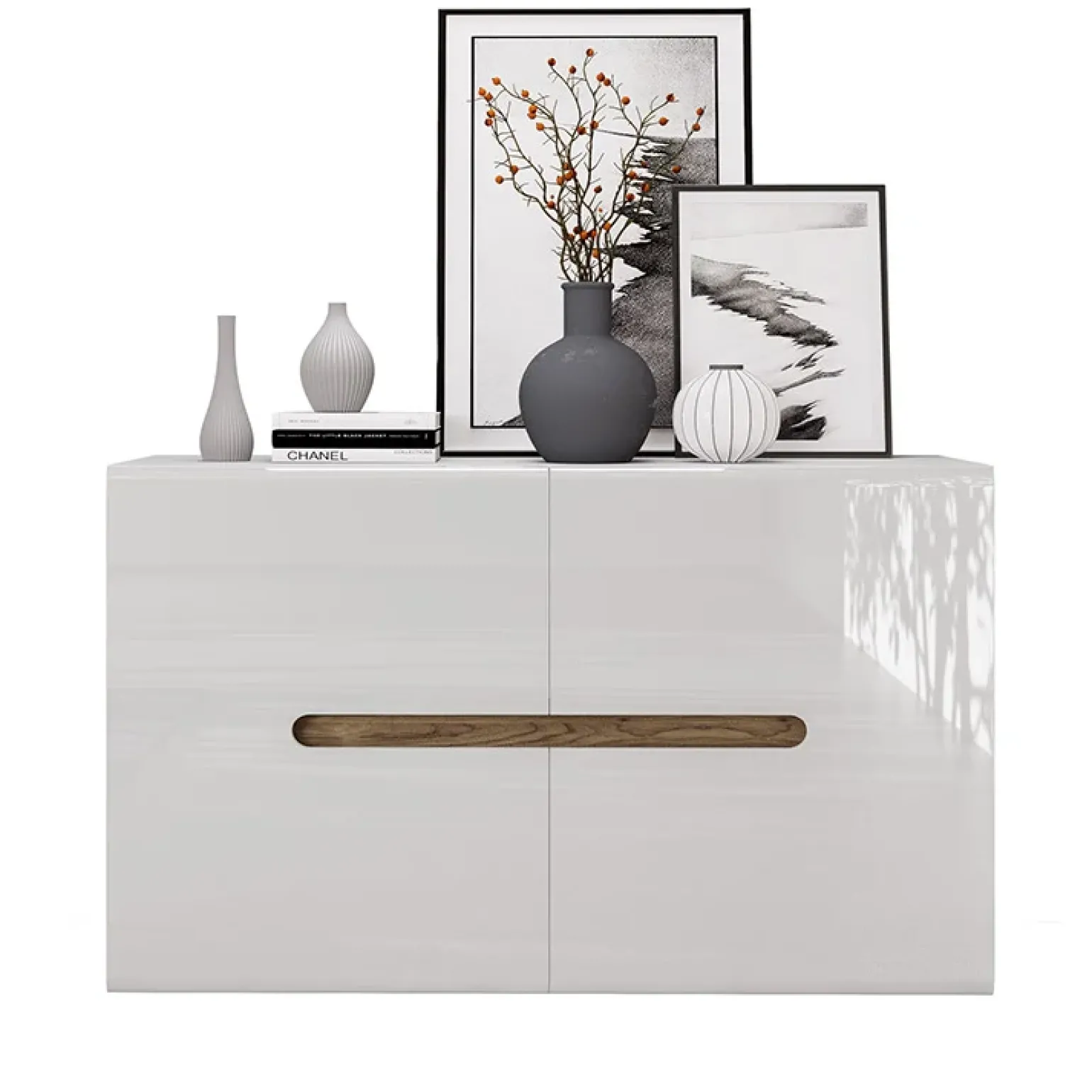 Credenza 120x78cm 2 ante moderna bianco lucido Biancastagno