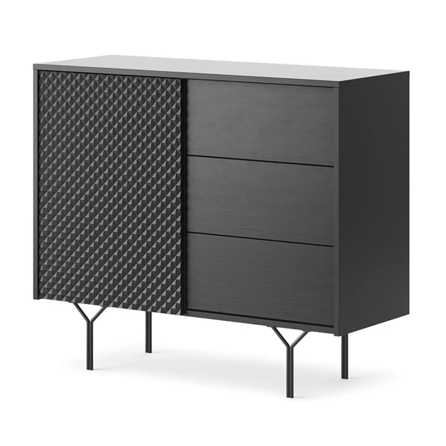 Credenza 97x83h cm 1 anta 3 cassetti moderna antracite frassinato nero Parigi