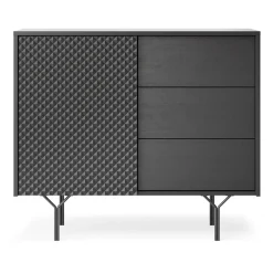 Credenza 97x83h cm 1 anta 3 cassetti moderna antracite frassinato nero Parigi