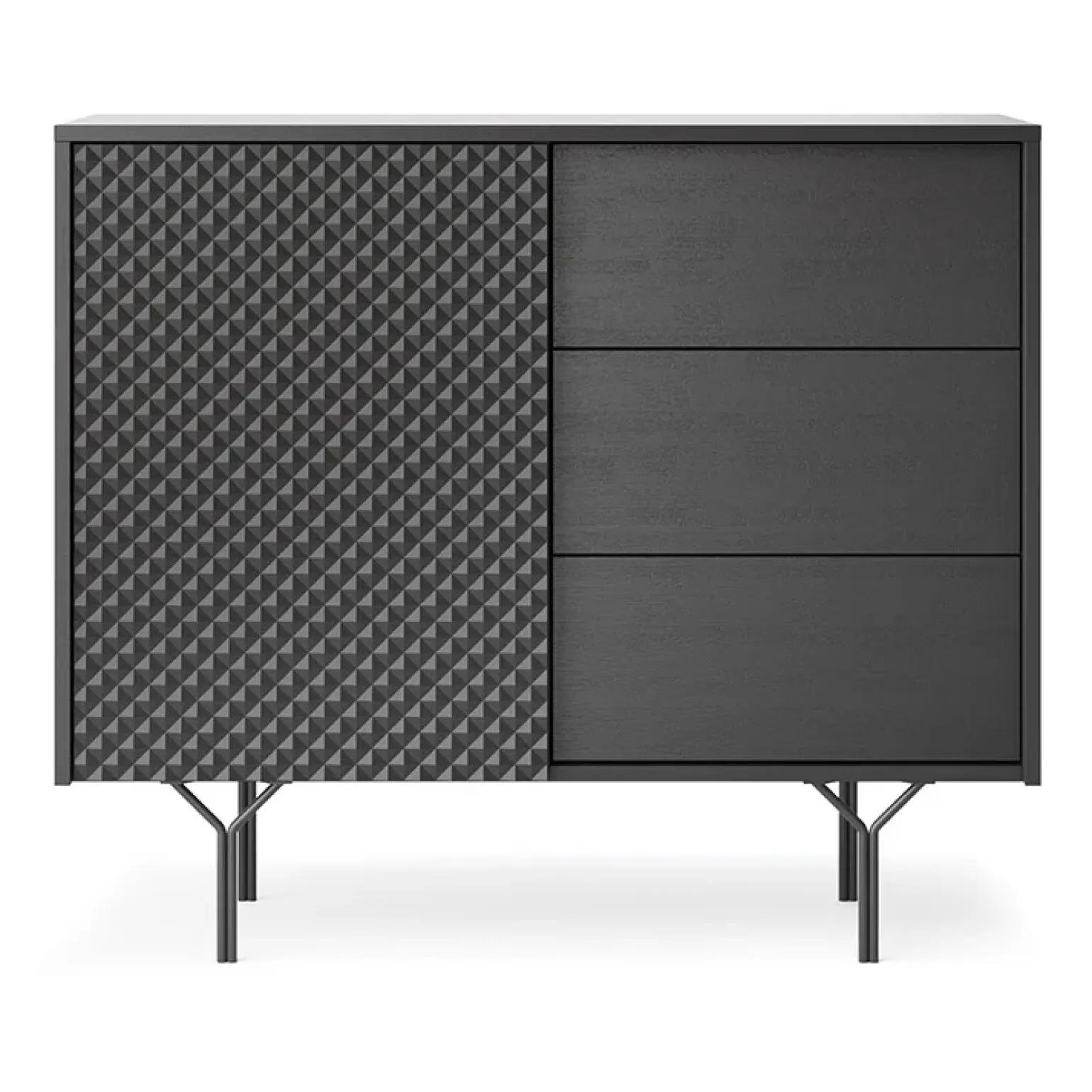 Credenza 97x83h cm 1 anta 3 cassetti moderna antracite frassinato nero Parigi