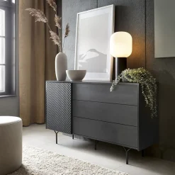 Credenza 144x83h cm 1 anta 3 cassetti moderna antracite frassinato nero Parigi