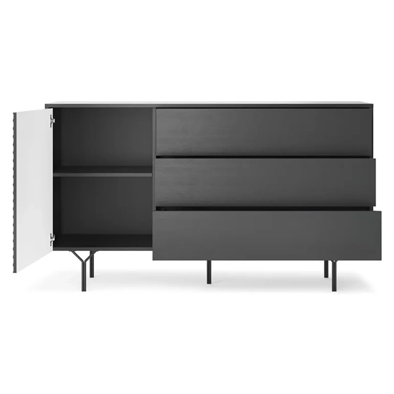 Credenza 144x83h cm 1 anta 3 cassetti moderna antracite frassinato nero Parigi