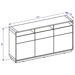Credenza 180x96h cm 3 ante 3 cassetti moderna nero opaco rovere Esmond