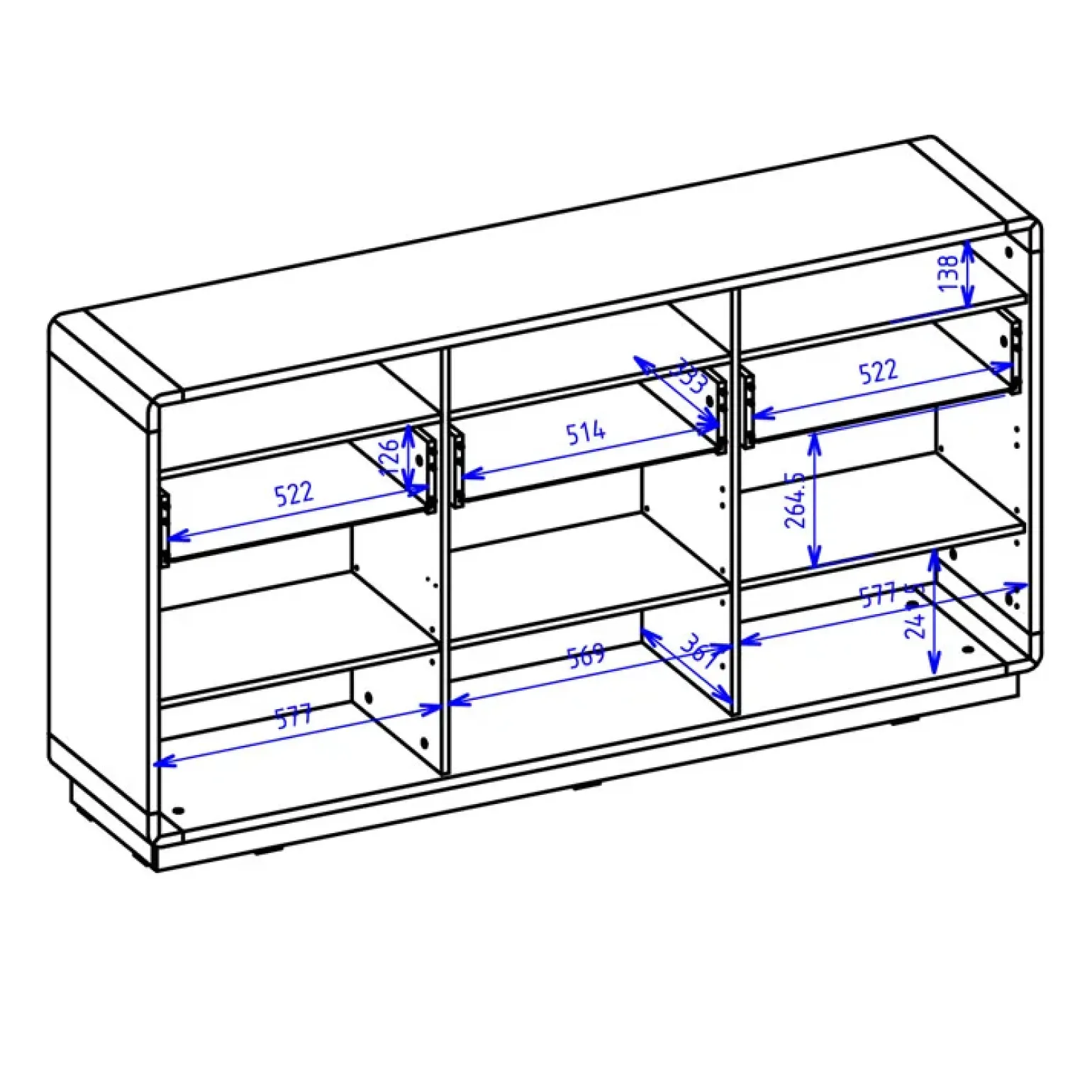 Credenza 180x96h cm 3 ante 3 cassetti moderna nero opaco rovere Esmond