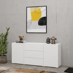 Credenza 140x63h cm 2 ante 3 cassetti moderna soggiorno bianca Fusion