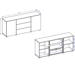 Credenza 140x63h cm 2 ante 3 cassetti moderna soggiorno bianca Fusion