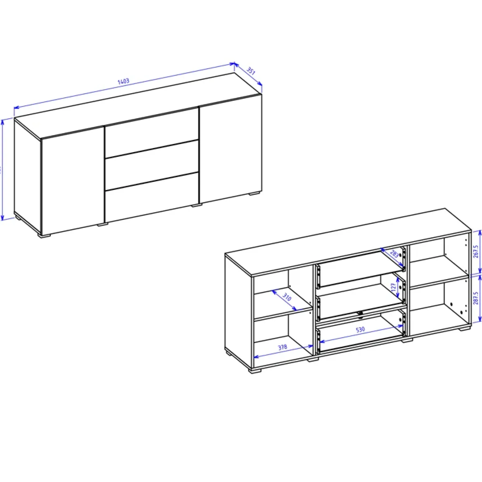 Credenza 140x63h cm 2 ante 3 cassetti moderna soggiorno bianca Fusion