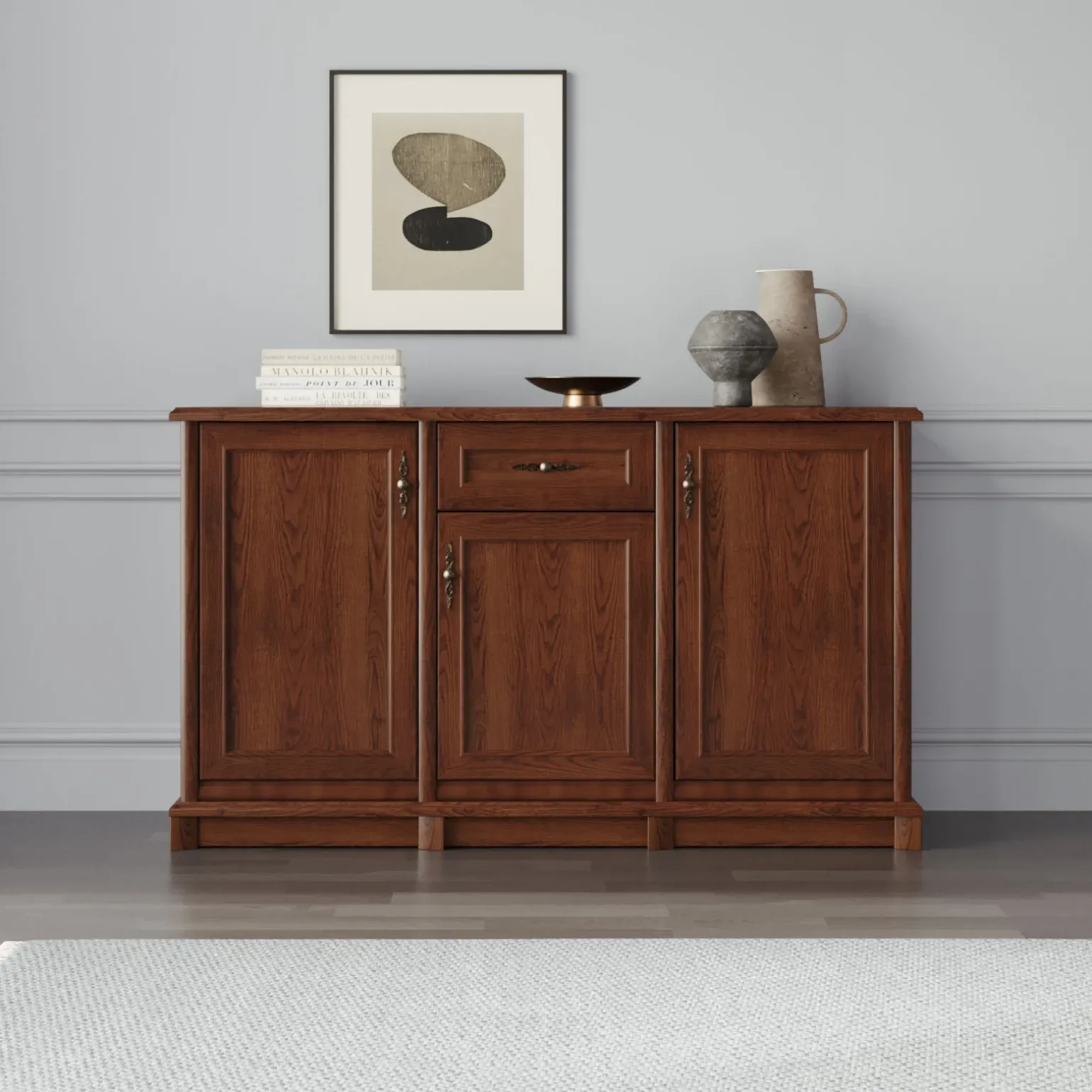 Credenza 153x90h cm 3 ante 1 cassetto arte povera noce Toscana
