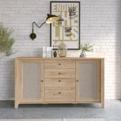 Credenza 164x91h cm 2 ante 4 cassetti moderna rovere naturale Astoria