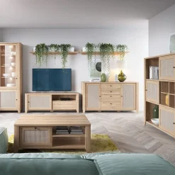 Credenza 164x91h cm 2 ante 4 cassetti moderna rovere naturale Astoria
