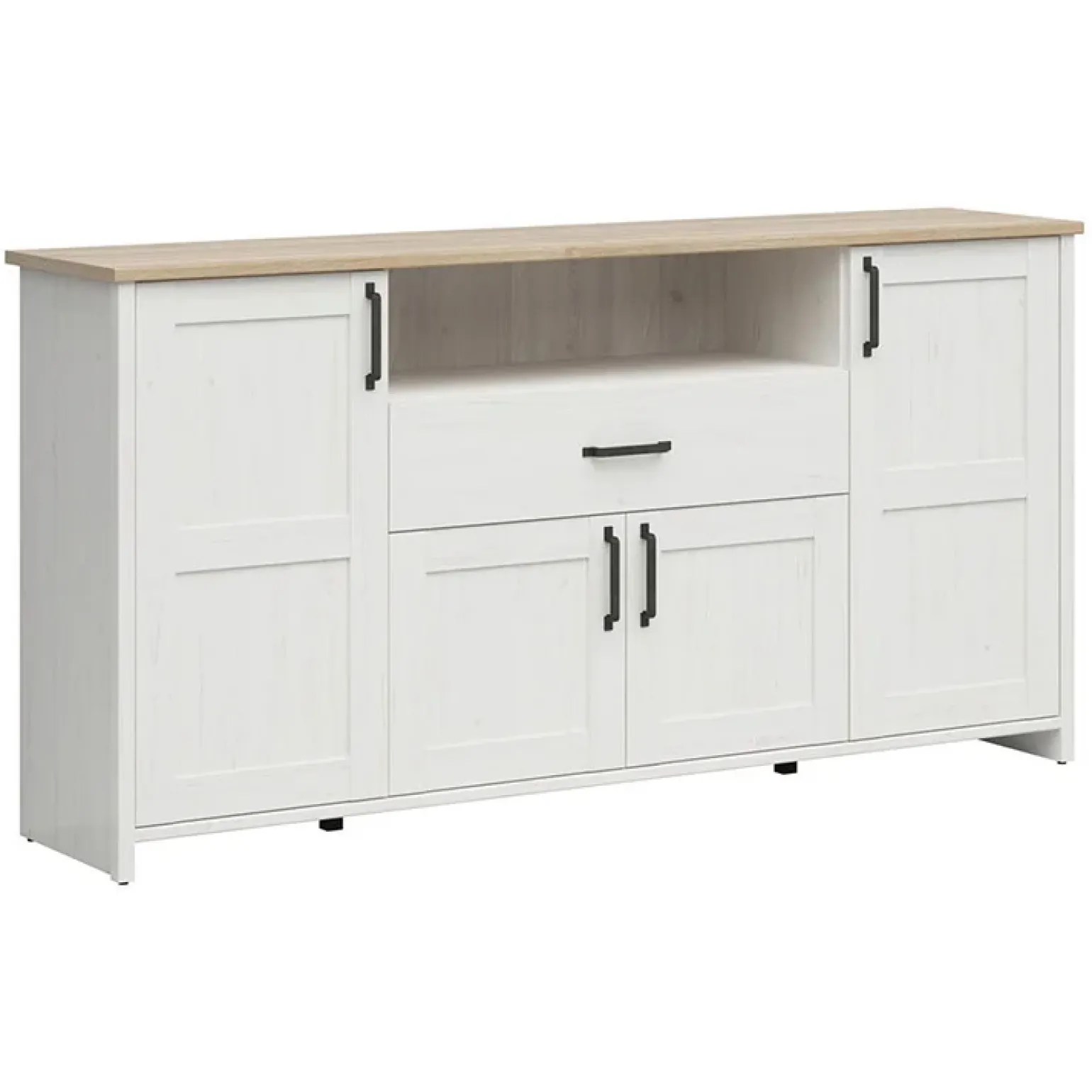 Credenza 194x99h cm 4 ante 1 cassetto scandinava bianco frassinato rovere Lars