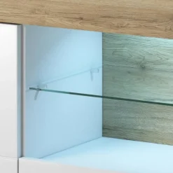 Credenza 159x83h cm 3 ante 1 cassetto bianco lucido rovere Tahiti