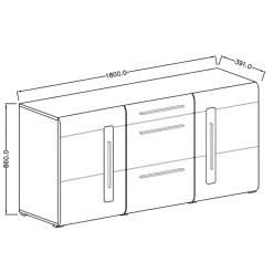 Credenza 180x86h cm 2 ante 3 cassetti moderna rovere nero Maiorca
