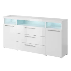 Credenza 182x92h cm 2 ante 3 cassetti soggiorno bianco lucido Frisk