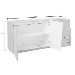 Credenza 180x86h cm 2 ante 3 cassetti bianco lucido Candia Gihome®