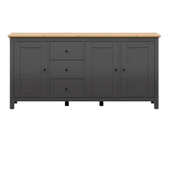 Credenza 199x96h cm 3 ante 3 cassetti nero grafite rovere chiaro Holga