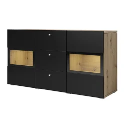 Credenza 132x70h cm 2 ante 3 cassetti rovere chiaro nero Emotion Gihome®