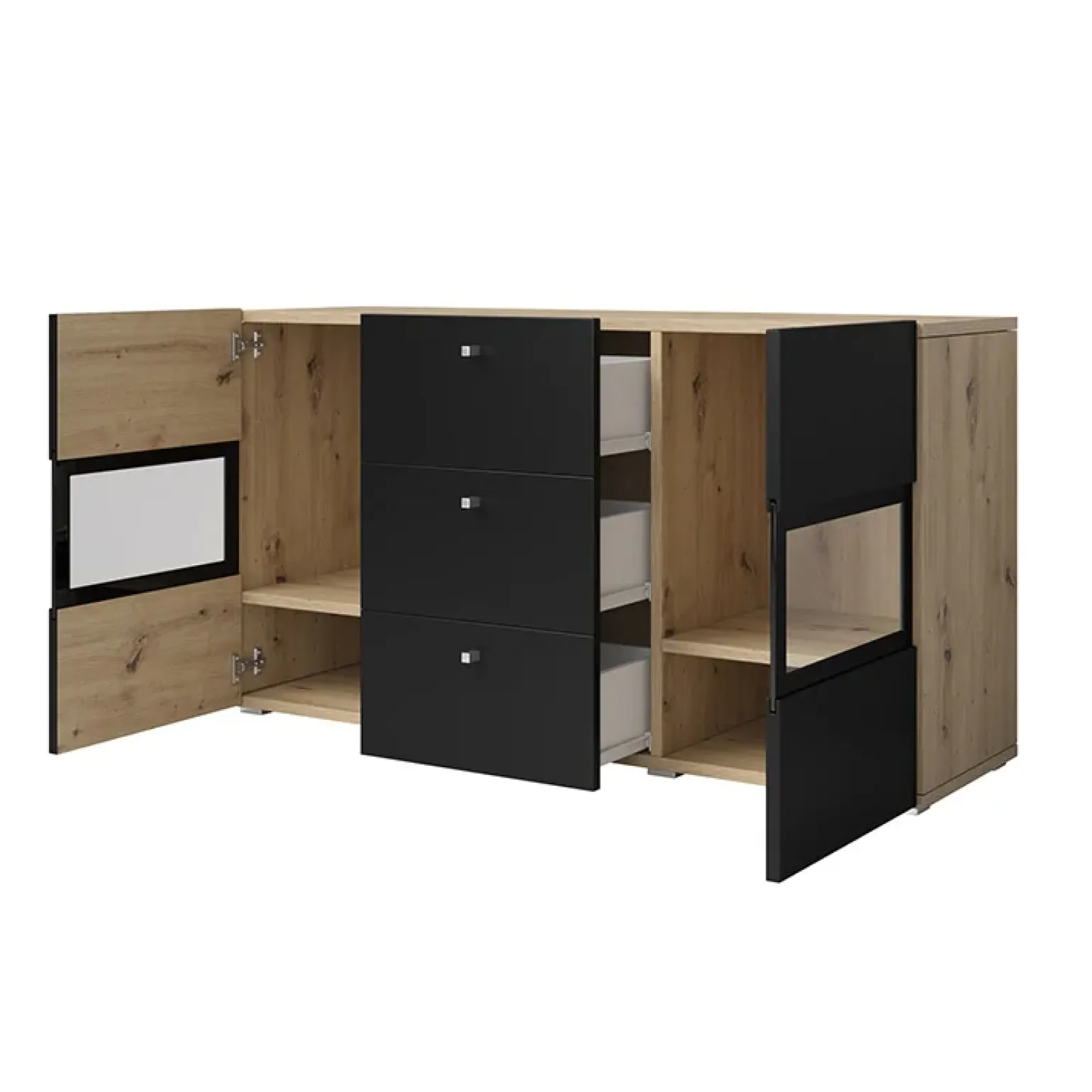 Credenza 132x70h cm 2 ante 3 cassetti rovere chiaro nero Emotion Gihome®