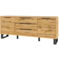 Credenza 201x83h cm 2 ante 3 cassetti moderna quercia metallo nero Petra