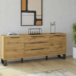 Credenza 201x83h cm 2 ante 3 cassetti  moderna quercia metallo nero Petra