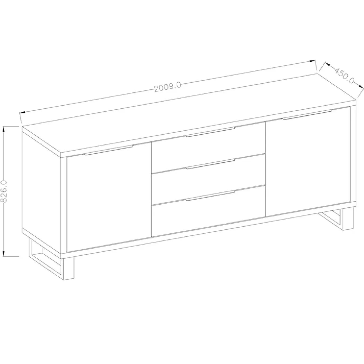 Credenza 201x83h cm 2 ante 3 cassetti moderna quercia metallo nero Petra