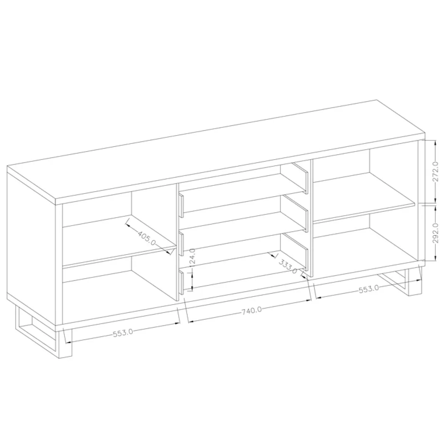 Credenza 201x83h cm 2 ante 3 cassetti moderna quercia metallo nero Petra