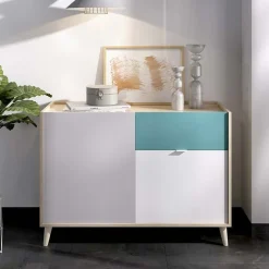 Credenza 105x75h cm 2 ante 1 cassetto rovere grigio bianco petrolio Dominic