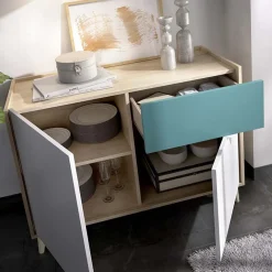 Credenza 105x75h cm 2 ante 1 cassetto rovere grigio bianco petrolio Dominic