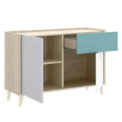 Credenza 105x75h cm 2 ante 1 cassetto rovere grigio bianco petrolio Dominic