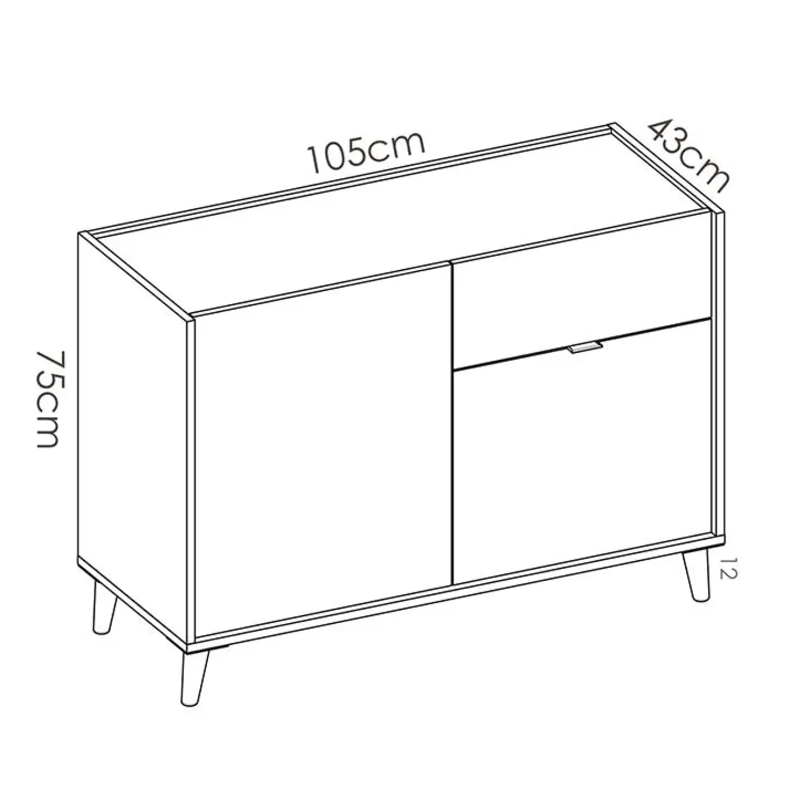 Credenza 105x75h cm 2 ante 1 cassetto rovere grigio bianco petrolio Dominic