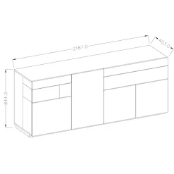 Credenza 219x85h cm 4 ante 2 cassetti moderna antracite rovere Bahama