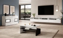 Credenza 132x70h cm 2 ante 3 cassetti moderna bianco lucido nero Emotion Gihome®