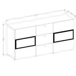 Credenza 132x70h cm 2 ante 3 cassetti moderna bianco lucido nero Emotion Gihome®
